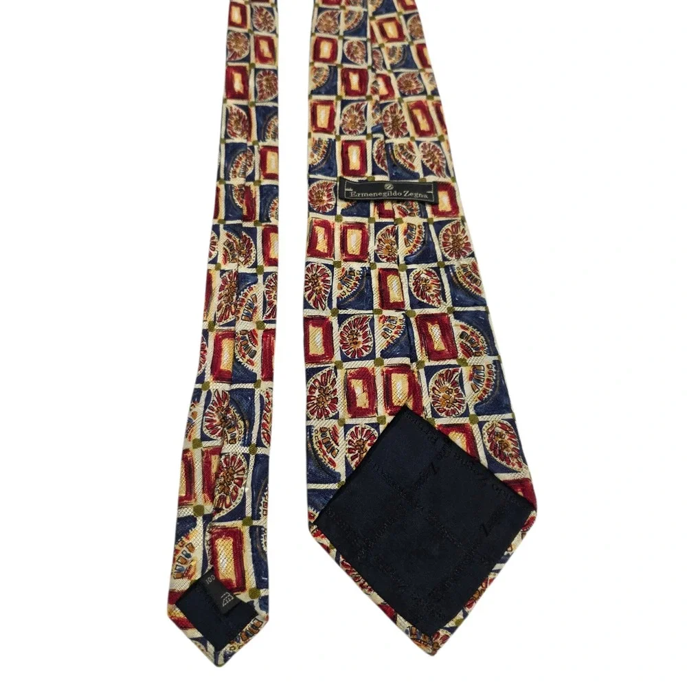 Ermenegildo Zegna Mens‎ Necktie Multicolor Silk Floral Preppy Bohemian Classic
